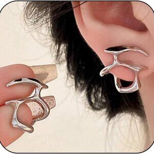 Silver Y2K Asymmetrical Geometric Stud Earrings for Women - Trendy Hollow Wrap J